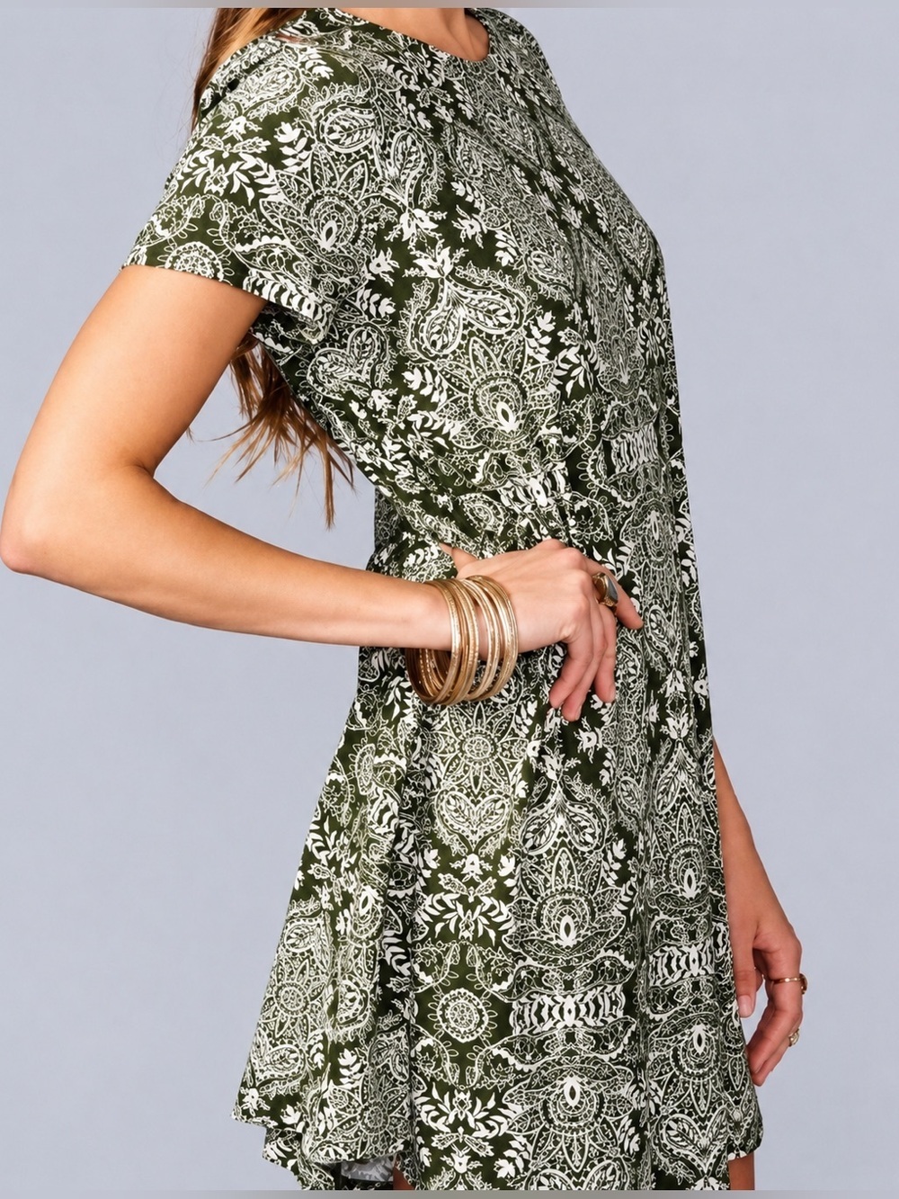 Show Me Your Mumu Olive green swing dress, medium